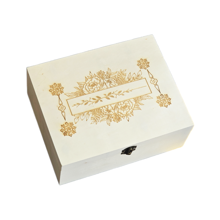 Elegant Floral Keepsake Box- Handcrafted Wooden Memory Chest With Vintage Gold Detailing.