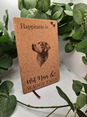 "Happiness is..." A5 Cork lined notebook - perfect for the dog lover by Jane
