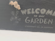 'Welcome to my garden' laser engraved slate sign plaque, perfect gate or garden decoration sign, eco-friendly