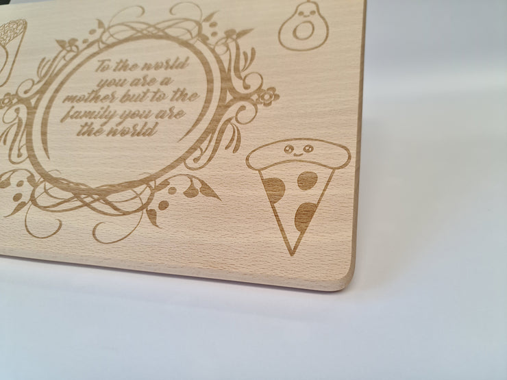 Bespoke Wooden Engraved Family Quote Chopping or Cheese Board with Matching Wooden Spoon